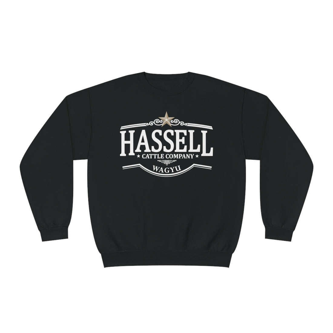 A cozy and stylish Jerzee sweatshirt featuring the Hassell Cattle Company logo, perfect for staying warm while showing off your love for premium beef.