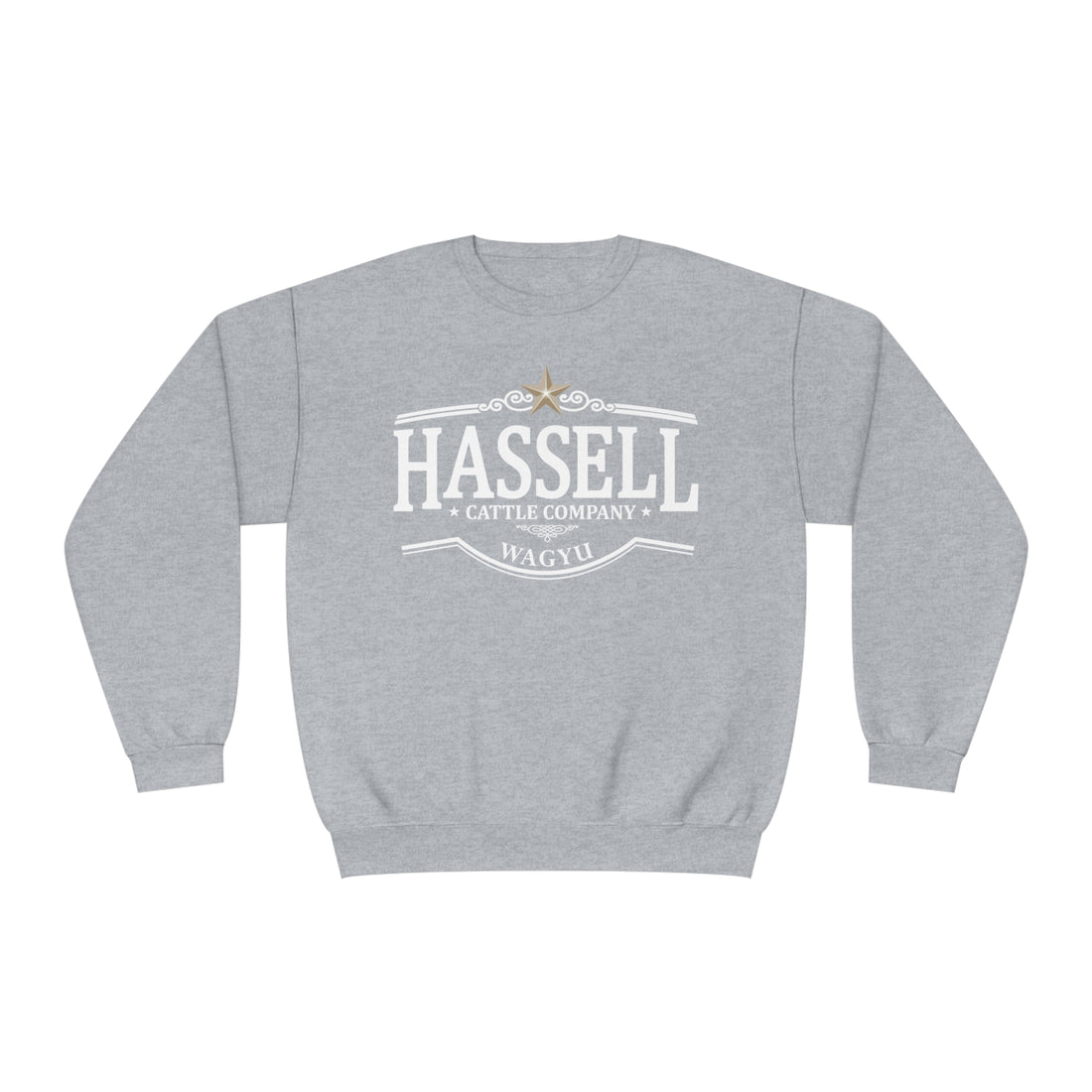A cozy and stylish Jerzee sweatshirt featuring the Hassell Cattle Company logo, perfect for staying warm while showing off your love for premium beef.