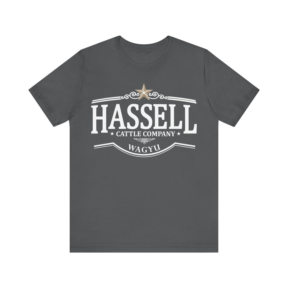 Hassell Cattle Company Bella Canvas logo t-shirt in various colors featuring a sleek, modern design and soft, comfortable fabric.