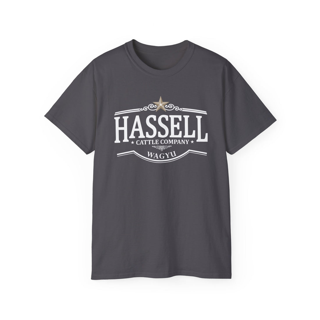Hassell Cattle Company Gildan Logo Shirt – a comfortable and stylish shirt featuring the Hassell Cattle logo, available in multiple colors.