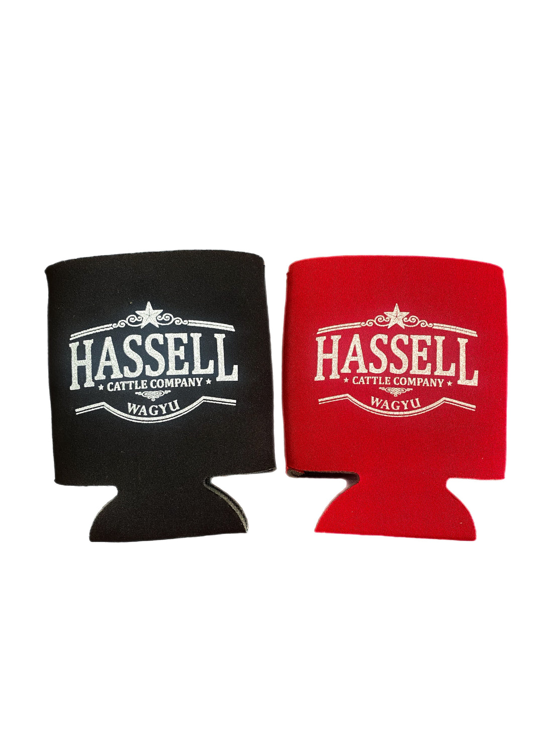 Hassell Cattle Company Koozie, a sleek and durable drink holder featuring the Hassell logo, perfect for keeping your beverages cold.