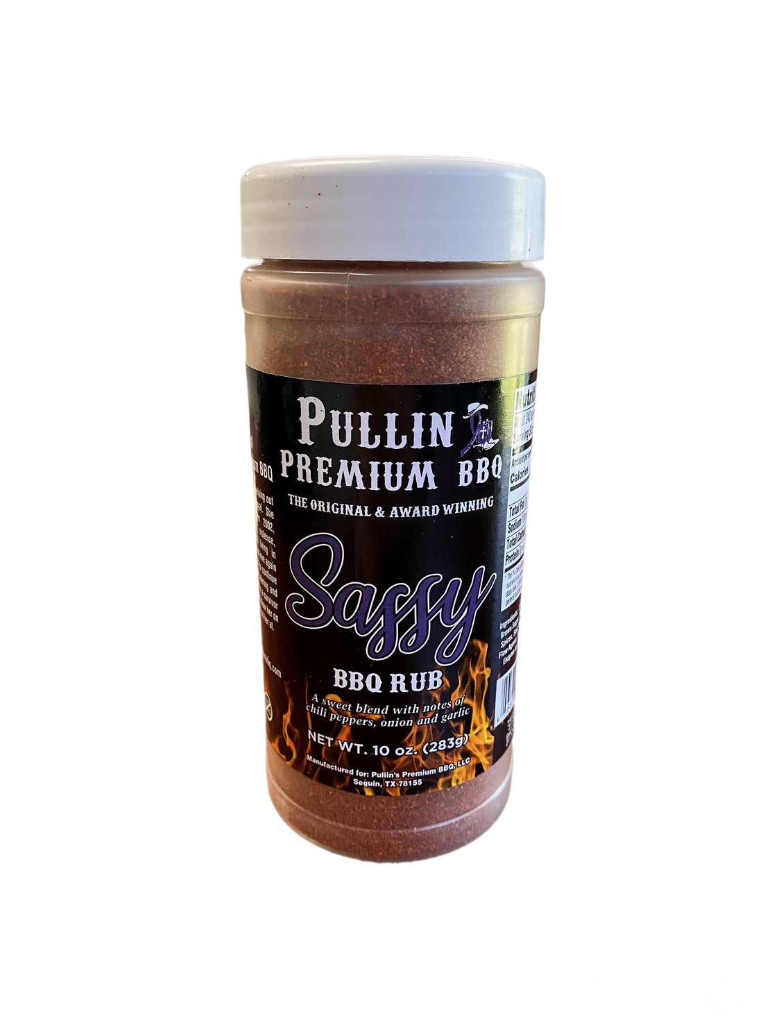 Pullin Premium BBQ Rub, a flavorful blend of spices for enhancing your meats with a rich, smoky taste. Available in sassy and black magic flavors, perfect for grilling and smoking.