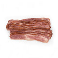 Close-up of Hassell Cattle Company Beef Bacon, showcasing thick, juicy slices with rich marbling and a savory golden-brown crisp.