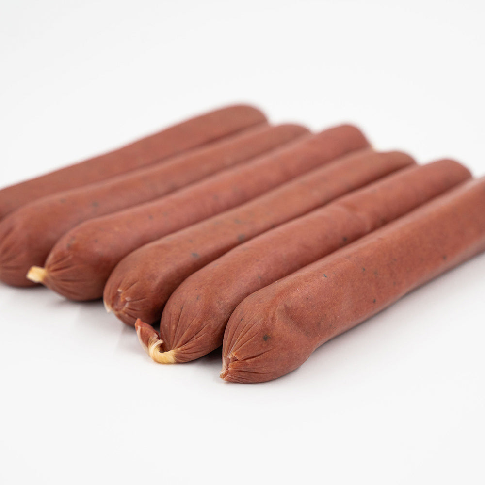 Hassell Cattle Company Hot Dog Franks, flavorful and juicy, perfect for grilling and enjoying at your next BBQ.