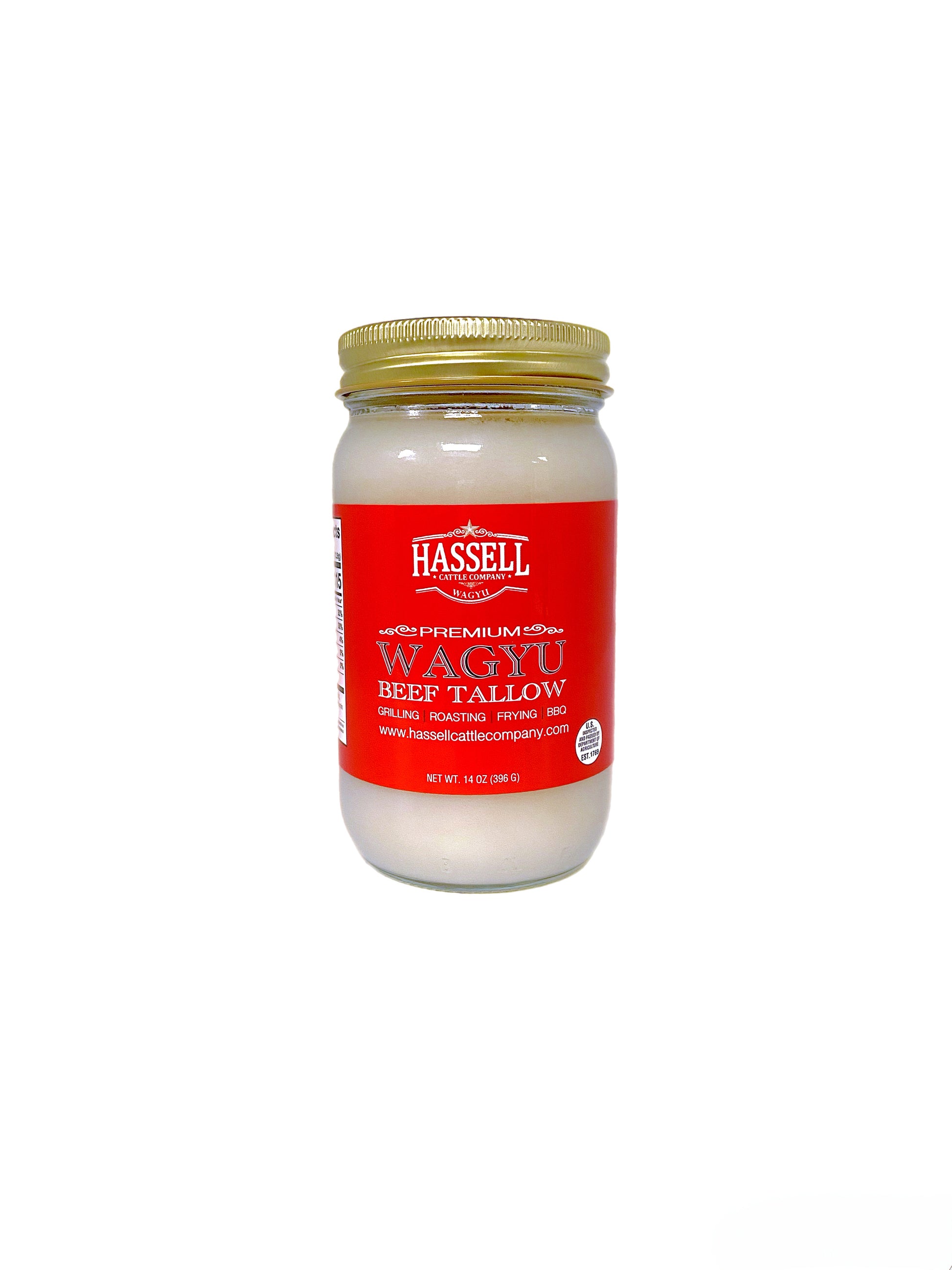 Premium Wagyu tallow from Hassell Cattle Company, available in 14oz jars, 1.5lb tubs, and 37lb buckets, perfect for cooking, frying, or adding rich flavor to your dishes.