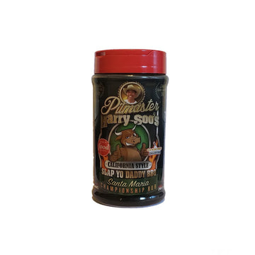 A bottle of Slap Yo Daddy California Style Santa Maria (SPG) Rub, perfect for seasoning meats with a savory blend of salt, pepper, and garlic for that classic BBQ flavor.