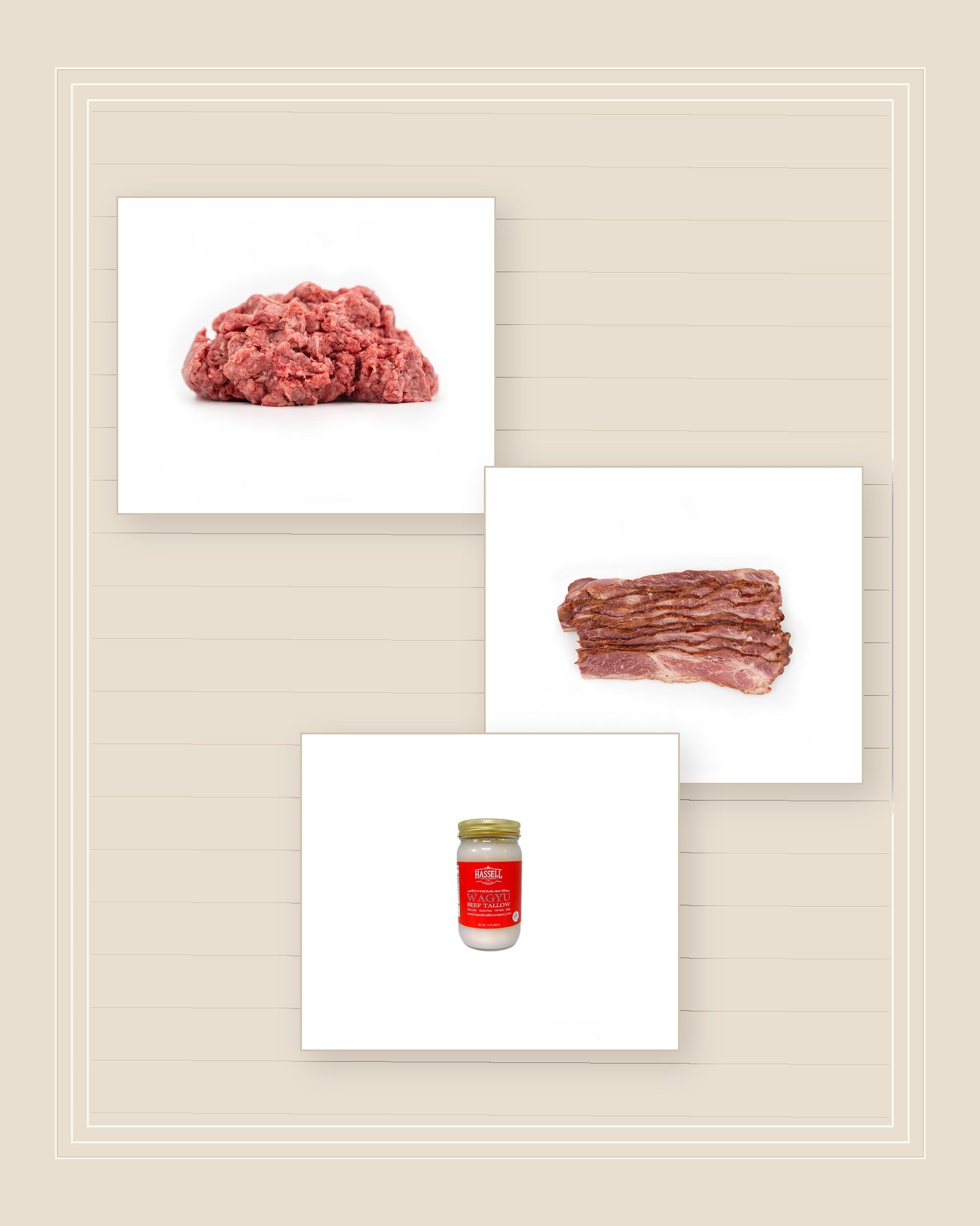 Ground Wagyu with Wagyu beef bacon and Wagyu tallow for the Burger Finish Pack