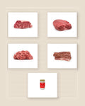 Gold NY Strip, Gold Sirloin, ground Wagyu, Wagyu beef bacon, and Wagyu tallow for the Fourth Grill Table
