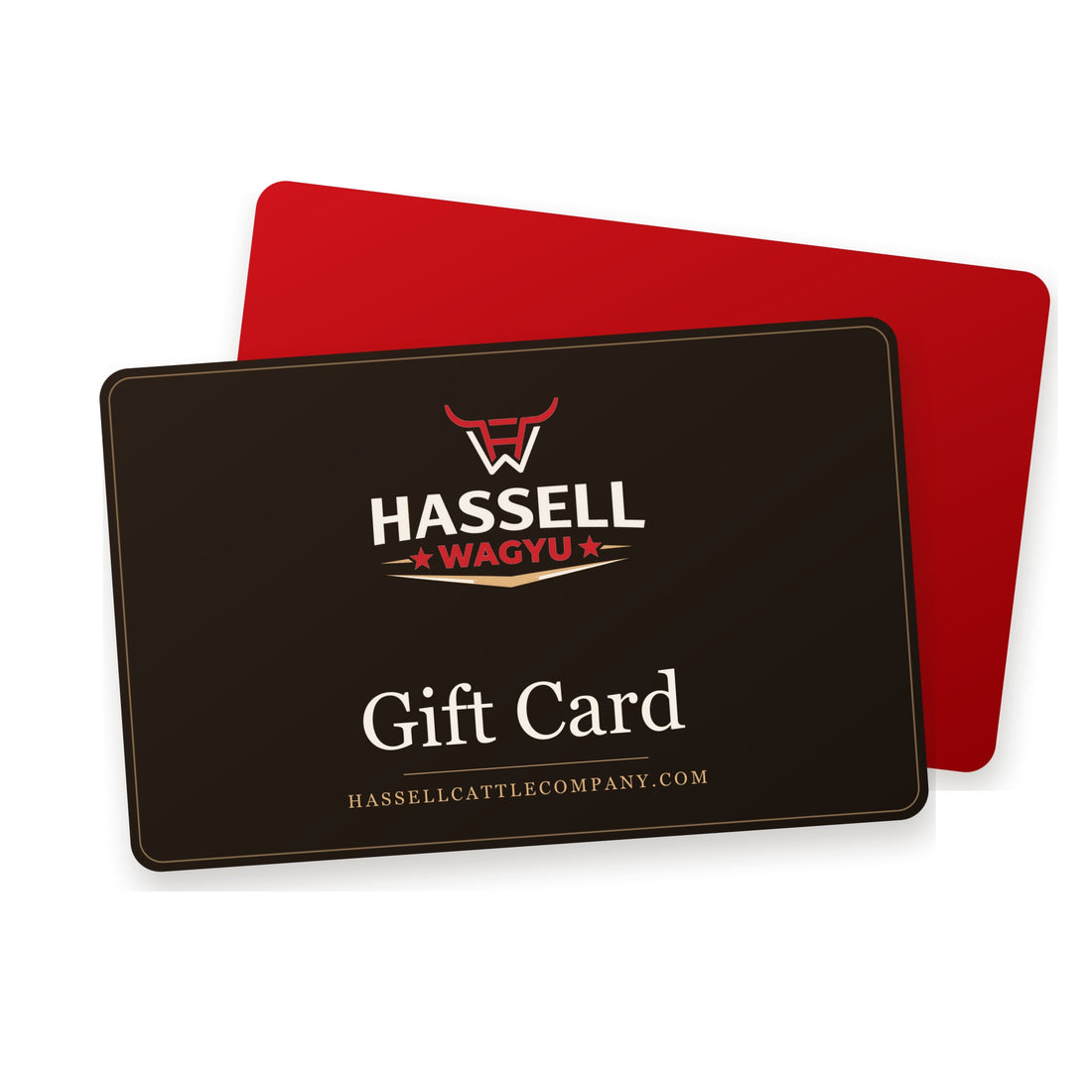 Hassell Wagyu gift card, white with a red ribbon