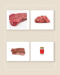 Premium NY Strip, ground Wagyu, Wagyu beef bacon, and Wagyu tallow for the Premium Cast-Iron Table
