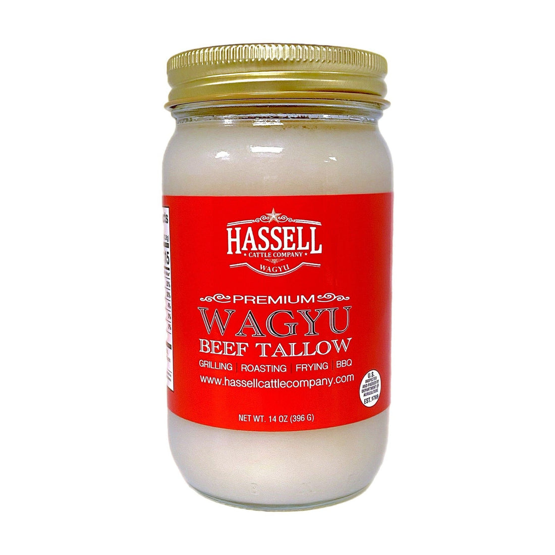 Premium Wagyu tallow from Hassell Cattle Company, available in 14oz jars, 1.5lb tubs, and 37lb buckets, perfect for cooking, frying, or adding rich flavor to your dishes.