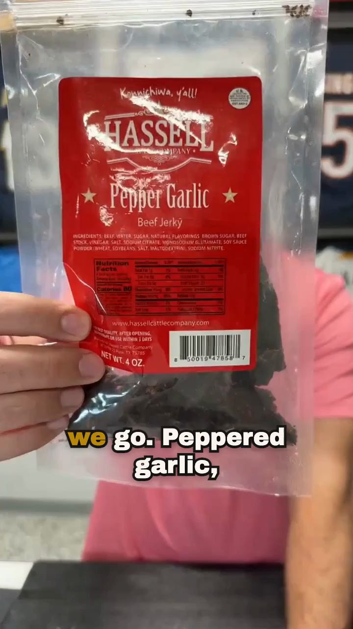 Hassell Wagyu jerky bag shown on a live show