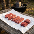 Six Wagyu steaks from the Ranch Week Box on butcher paper
