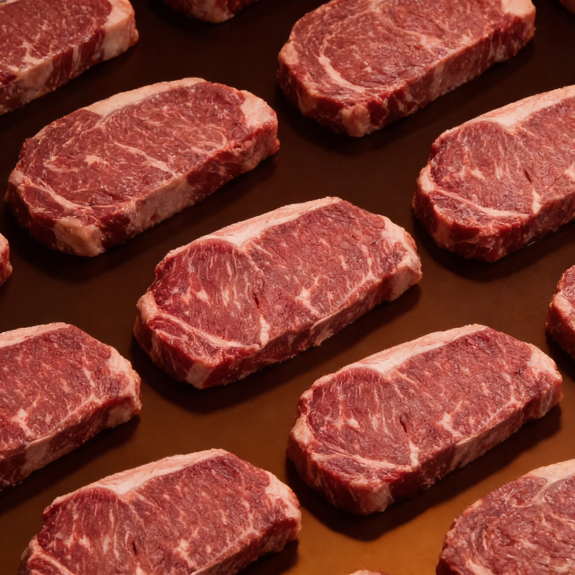 Premium NY Strip Box abundance image showing multiple raw New York strips in a premium editorial layout.