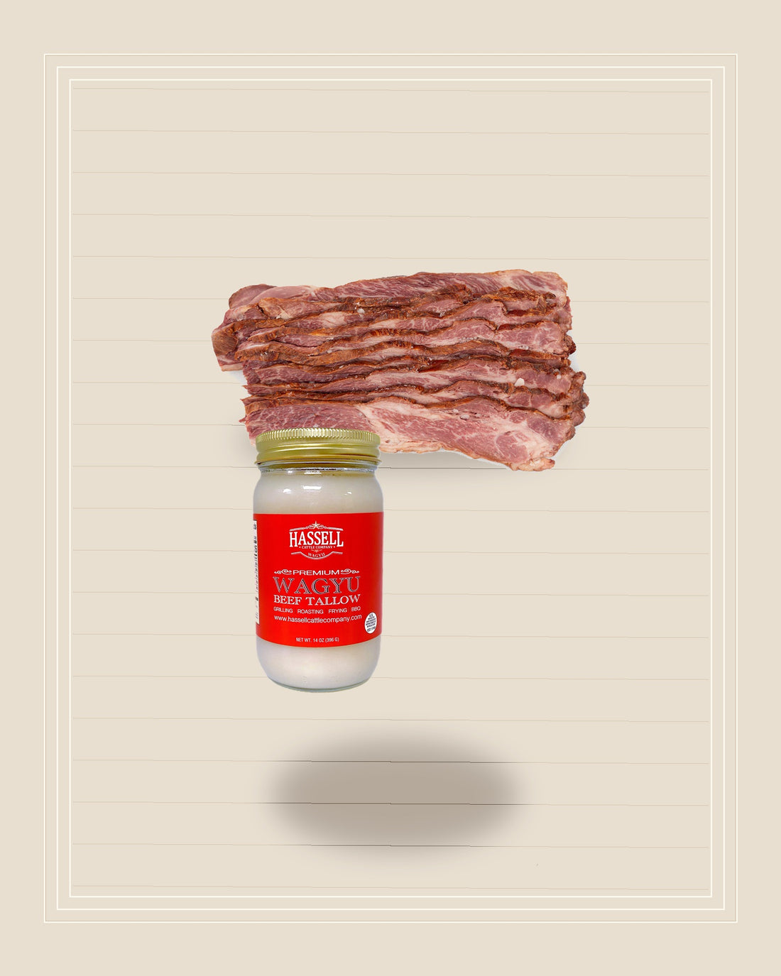 Wagyu beef bacon with Wagyu tallow for the Tallow and Bacon Finish
