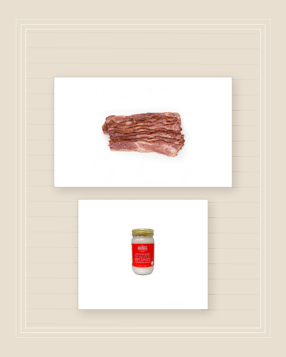 Wagyu beef bacon with Wagyu tallow for the Tallow and Bacon Finish